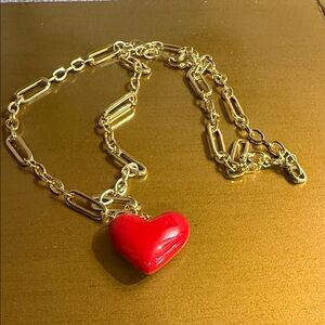 Gold Chain Necklace with Red Heart Pendant